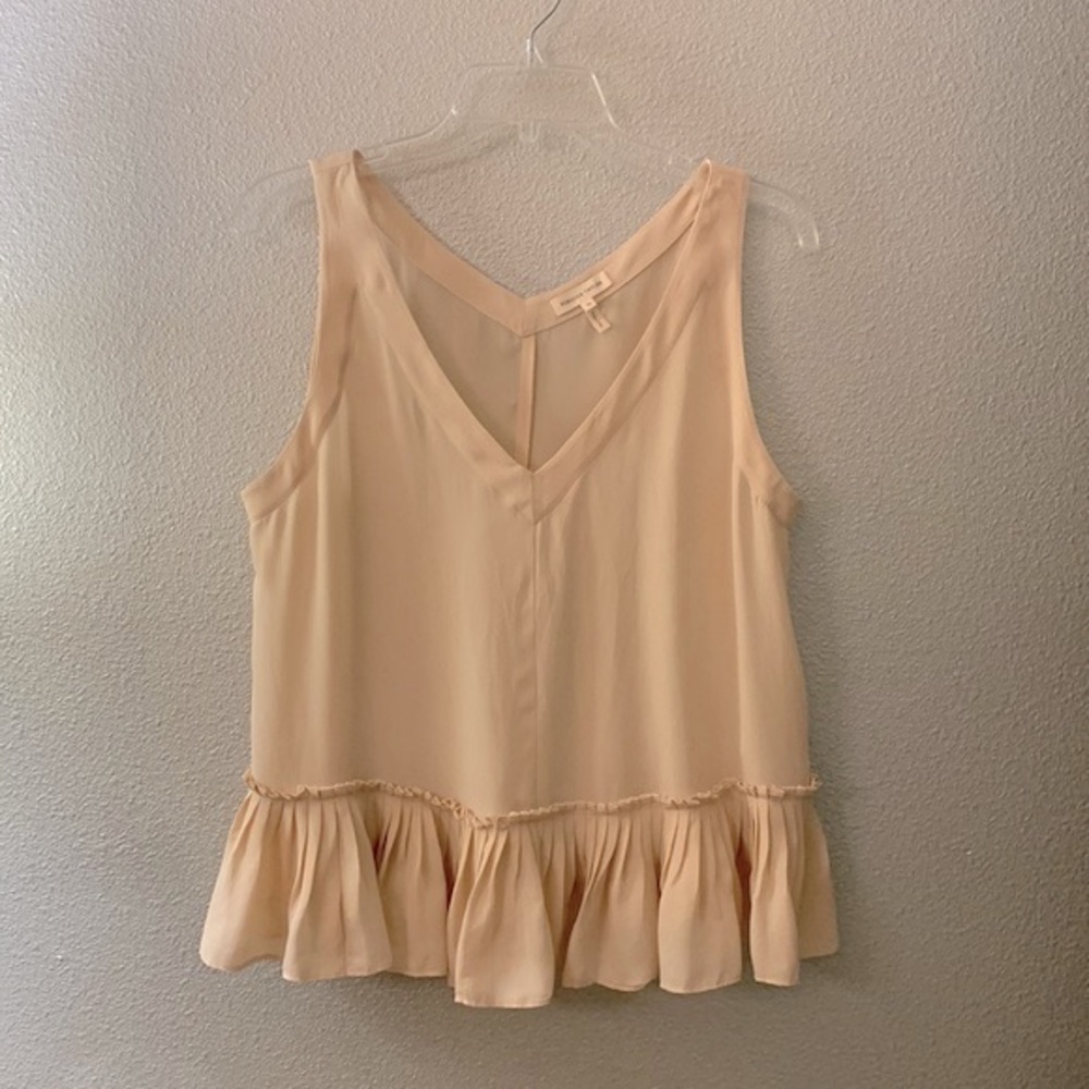 REBECCA Taylor silk top VNeck front/back sleeveless pleated peplum women’s sz 10
